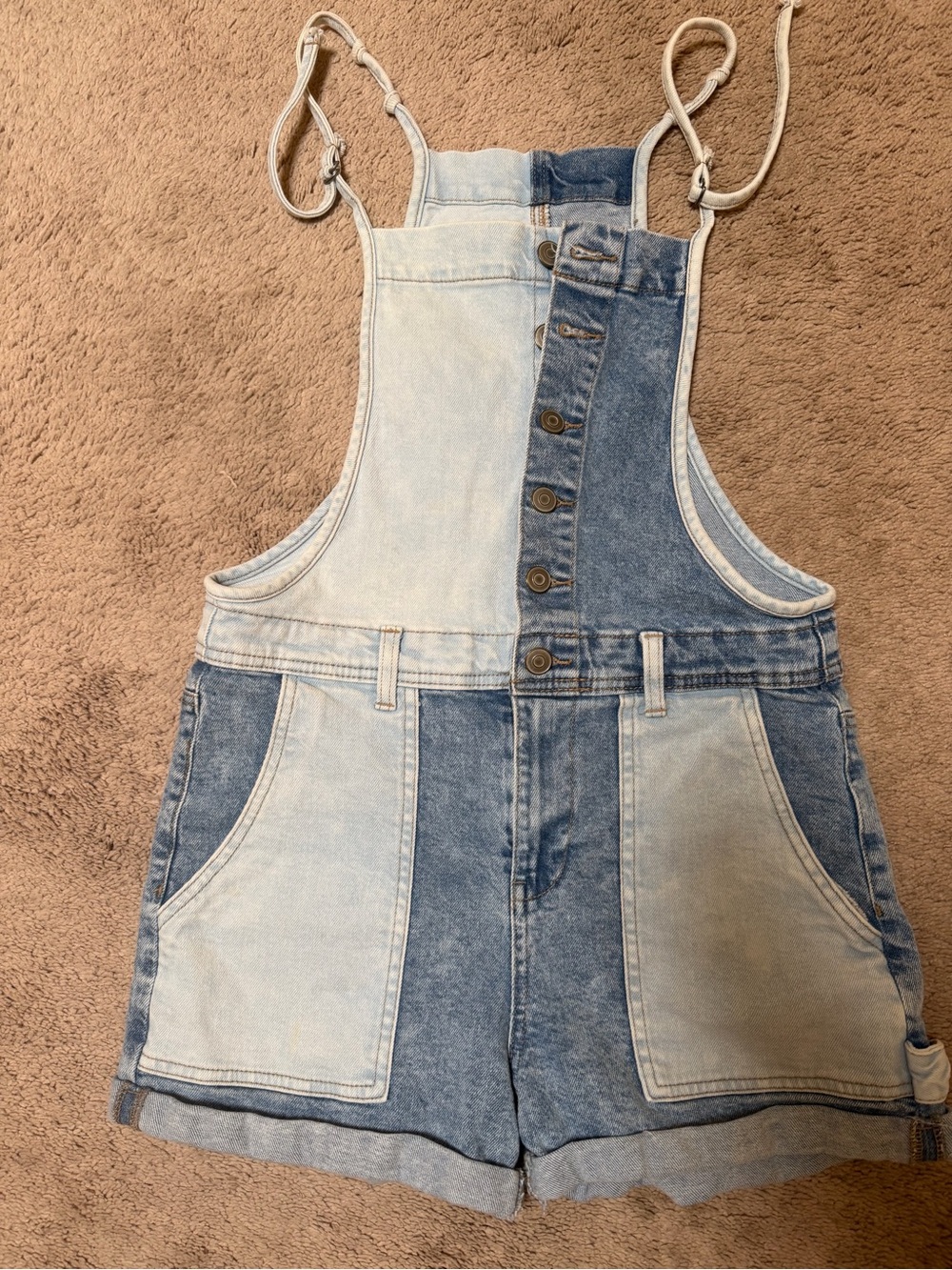 Abercrombie & Fitch Two-Tone Blue Denim Short Overalls